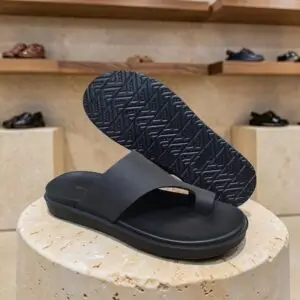 Men's Genuine Leather Black Nubuck Toe Ring Sandals