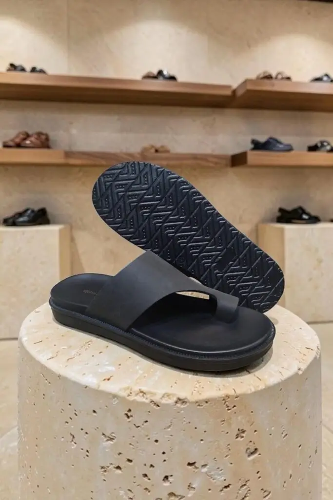 Men's Genuine Leather Black Nubuck Toe Ring Sandals