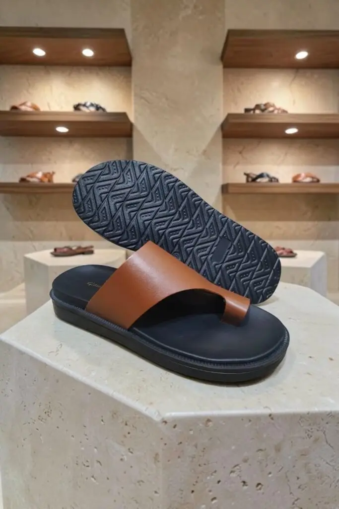 Men's Genuine Leather Brown Toe Ring Sandals
