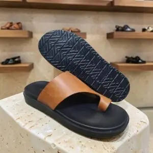 Men's Genuine Leather Tan Toe Ring Sandals