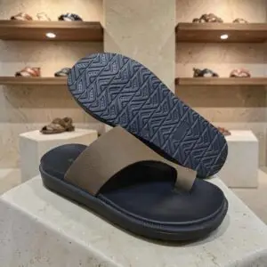 Men's Genuine Leather Olive Green Toe Ring Sandals