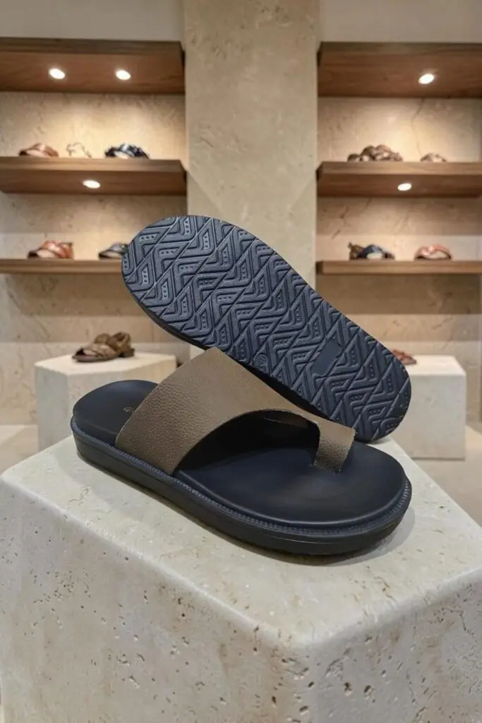 Men's Genuine Leather Olive Green Toe Ring Sandals
