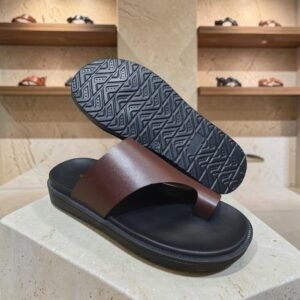 Men's Genuine Leather Dark Brown Toe Ring Sandals