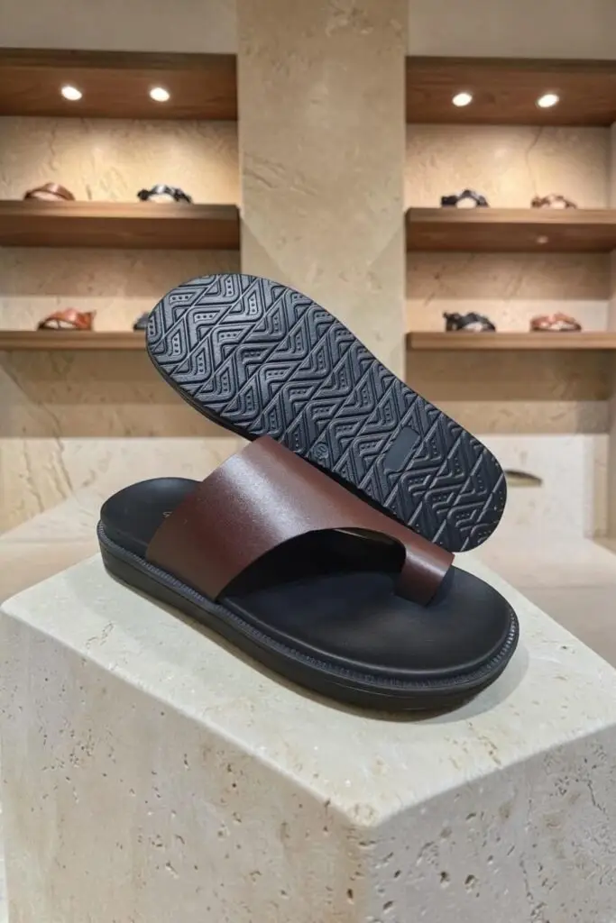 Men's Genuine Leather Dark Brown Toe Ring Sandals