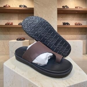 Men's Genuine Leather Brown Nubuck Toe Ring Sandals