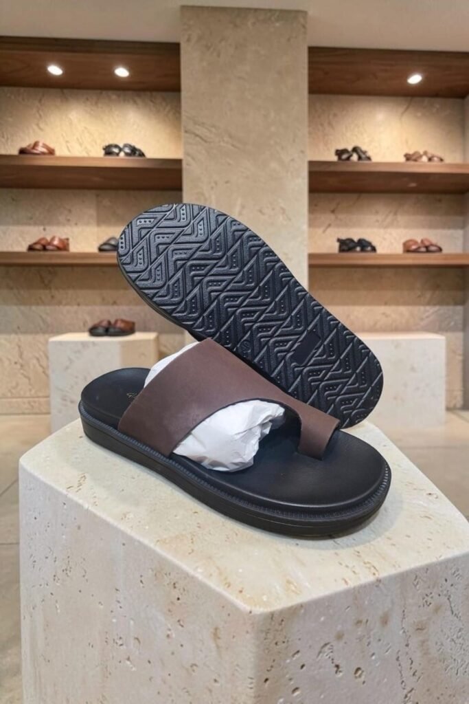 Men's Genuine Leather Brown Nubuck Toe Ring Sandals