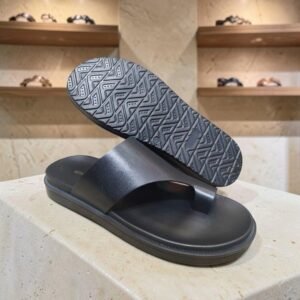Men's Genuine Leather Black Nappa Softy Toe Ring Sandals