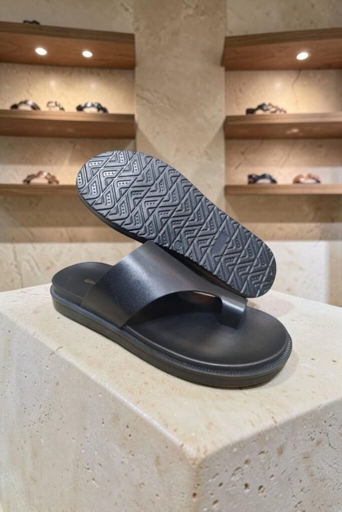 Men's Genuine Leather Black Nappa Softy Toe Ring Sandals