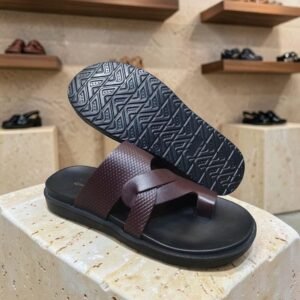 Men's Genuine Leather Brown Nappa Print Toe Ring Sandals