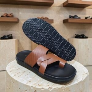 Men's Genuine Leather Tan Nappa Print Toe Ring Sandals