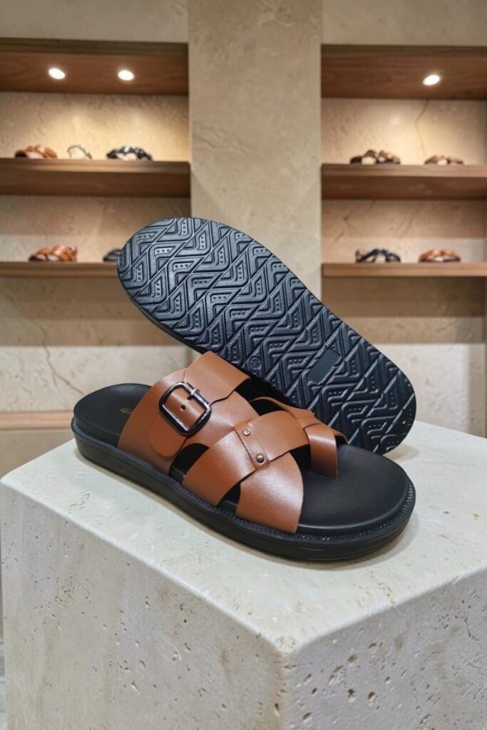 Men's Genuine Leather Tan Nappa Buckle Sandals