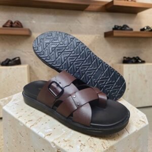 Men's Genuine Leather Brown Nappa Buckle Sandals