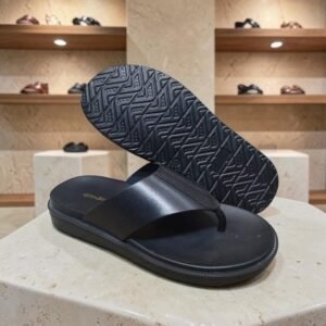 Men's Genuine Leather Black V Strap Sandals