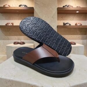 Men's Genuine Leather Brown V Strap Sandals