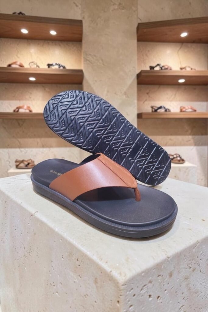 Men's Genuine Leather Tan V Strap Sandals