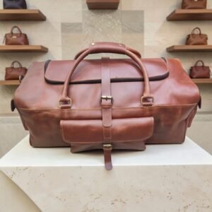 Genuine Leather Tan Oil Pull-Up Travel Duffle Bag