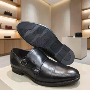 Men's Genuine Leather Black Double Monk Shoes