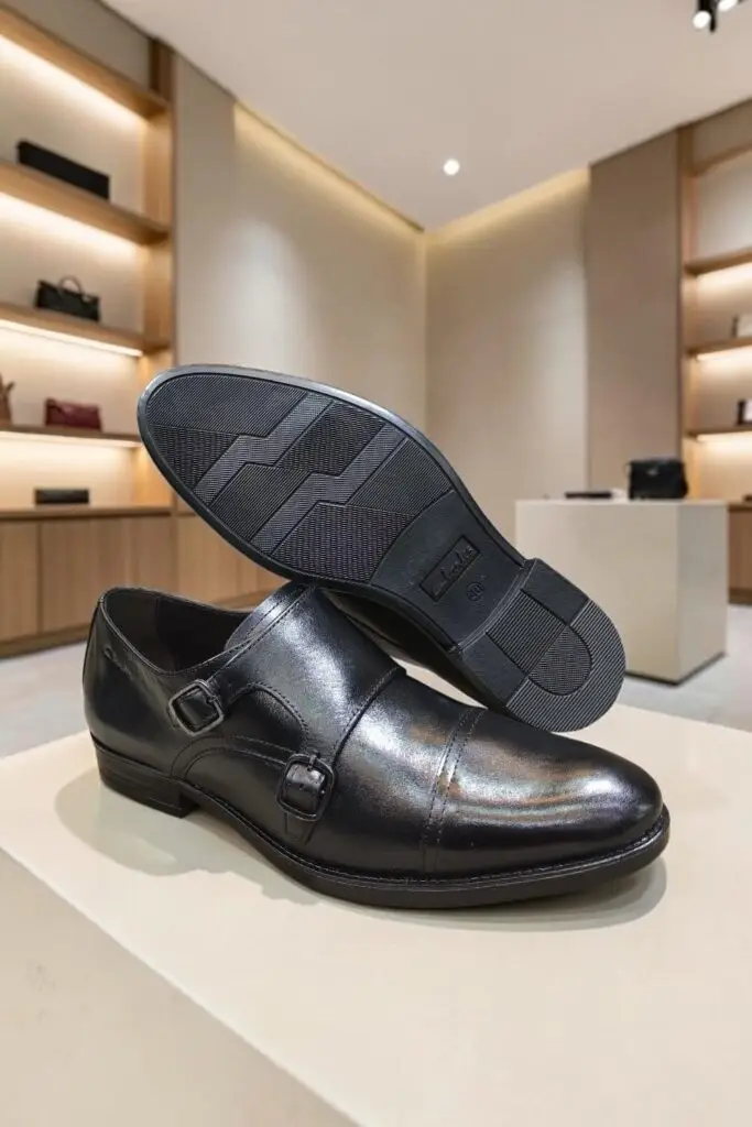 Men's Genuine Leather Black Double Monk Shoes