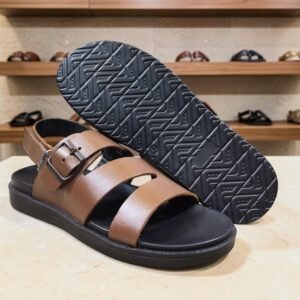 Men's Genuine Leather Tan Cross Strap Sandals