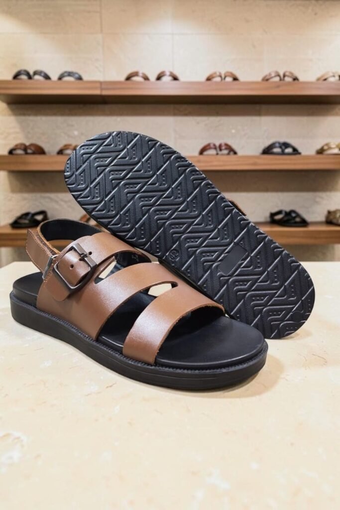 Men's Genuine Leather Tan Cross Strap Sandals
