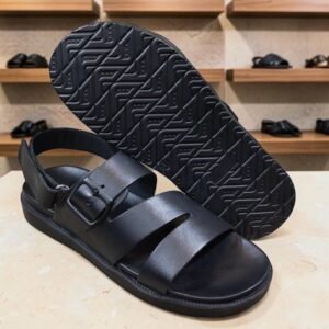 Men's Genuine Leather Black Cross Strap Sandals