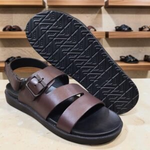 Men's Genuine Leather Brown Cross Strap Sandals