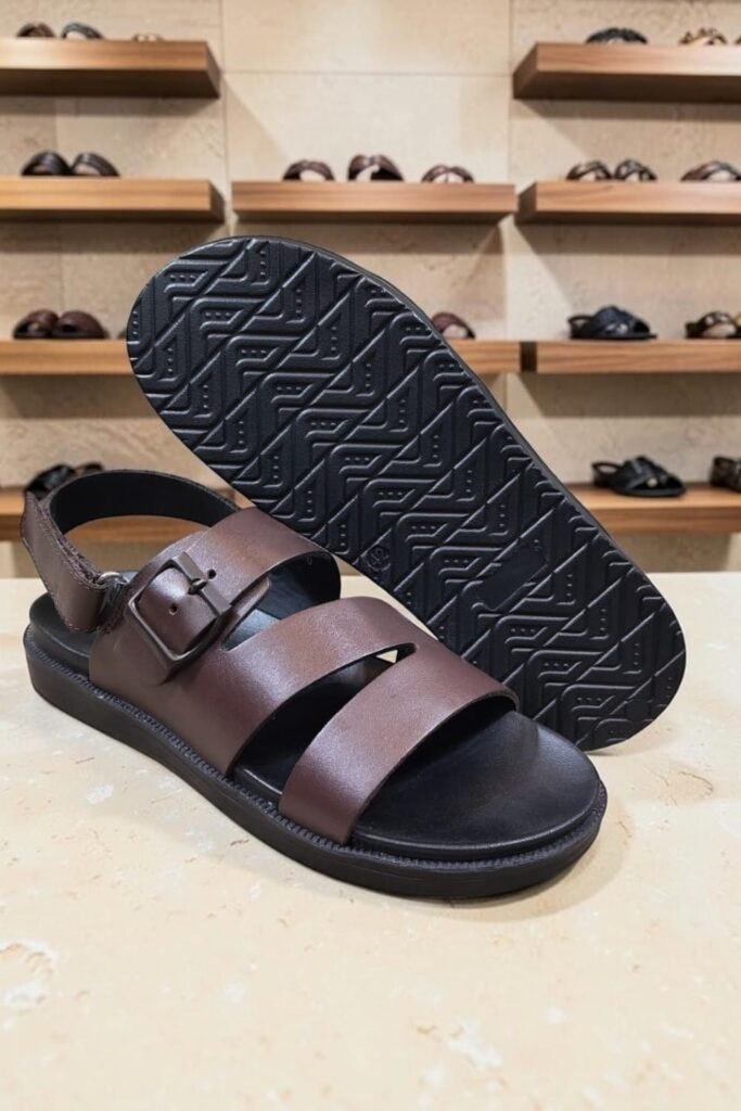 Men's Genuine Leather Brown Cross Strap Sandals