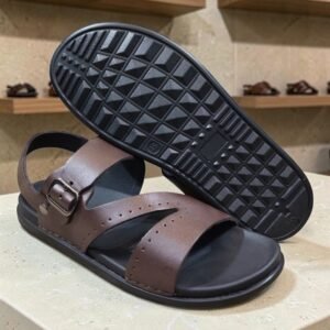 Men's Genuine Leather Brown Perforated Print Sandals