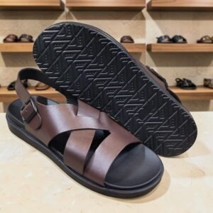 Men's Genuine Leather Brown Back Strap Cross Sandals