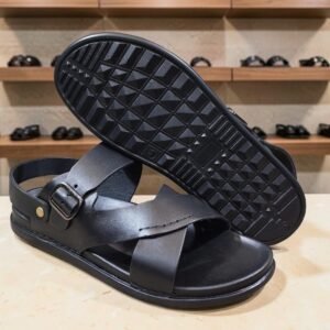 Men's Genuine Nappa Softy Black Leather Back Strap Sandals